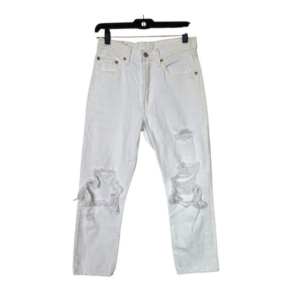 Levi's Premium White High Rise Women's Button Fly Big E Distressed Jeans Size 26